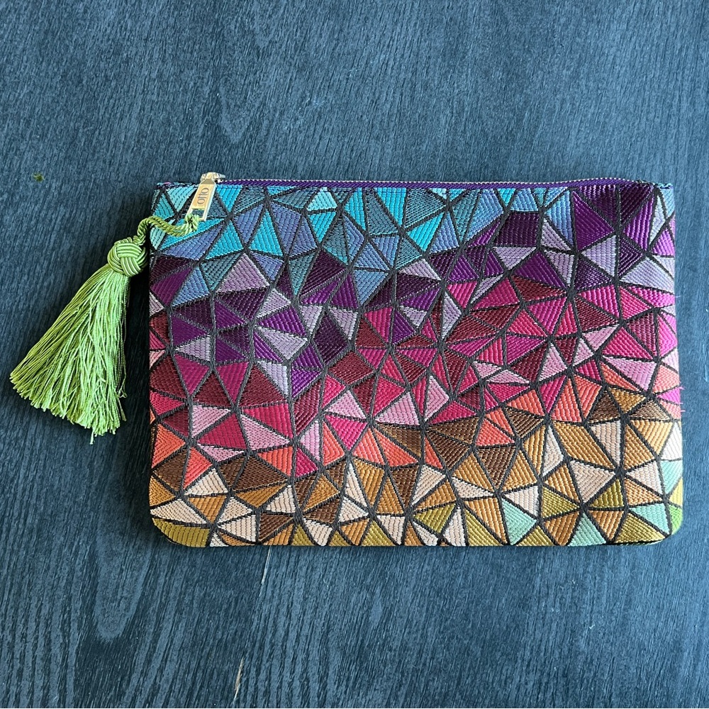 Geometric Rainbow Leather Clutch